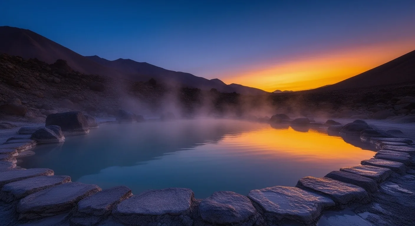 Pileta termal argentina al atardecer
