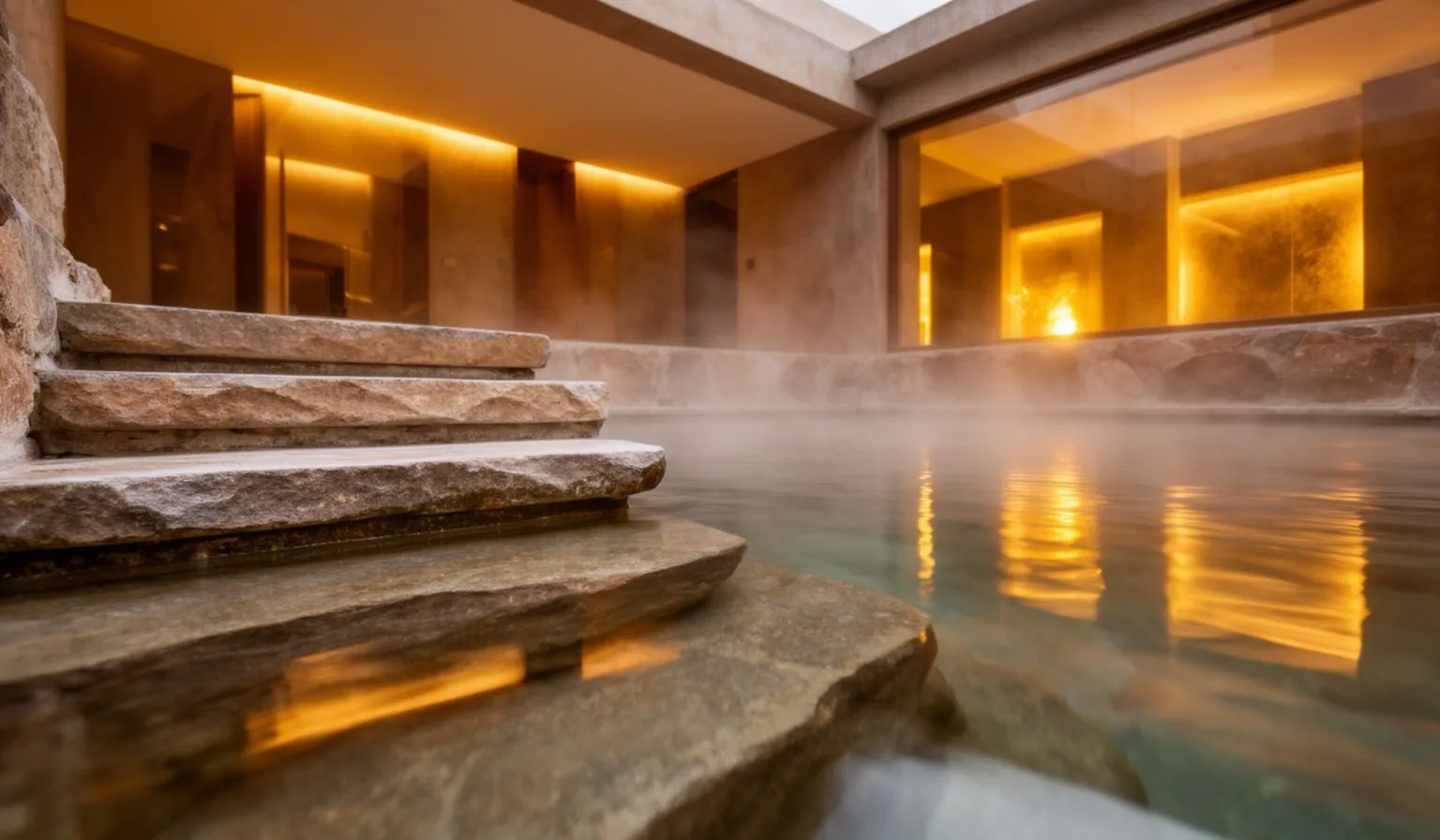 Piscina termal argentina al atardecer