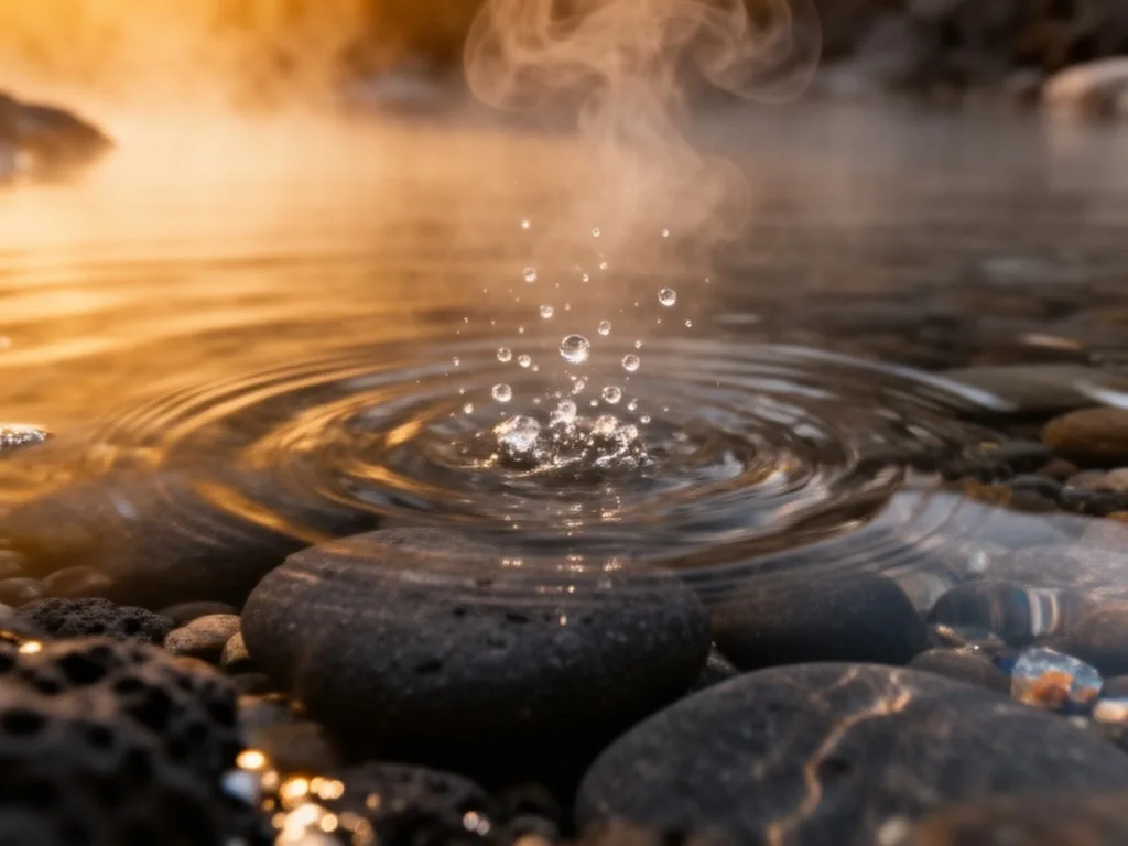 Detalle de agua termal mineralizada con vapor