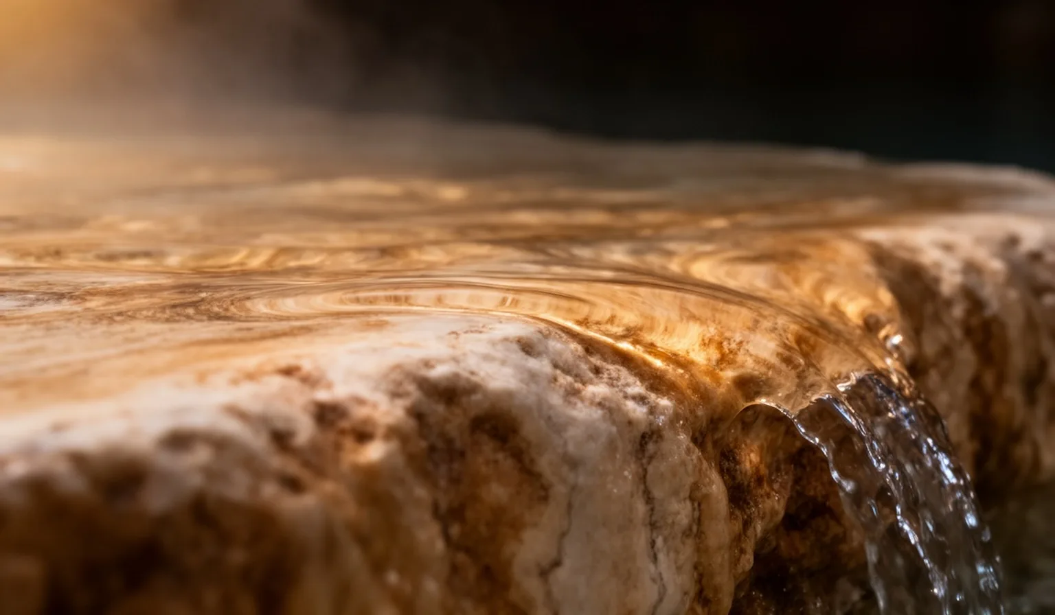 Textura de piedra natural con agua termal fluyendo